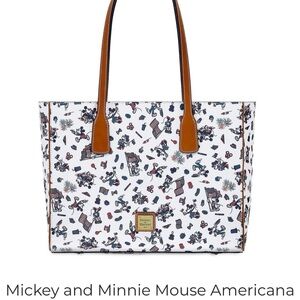 Dooney & Bourke White Americana Mickey & Minnie Tote with Tan Handles